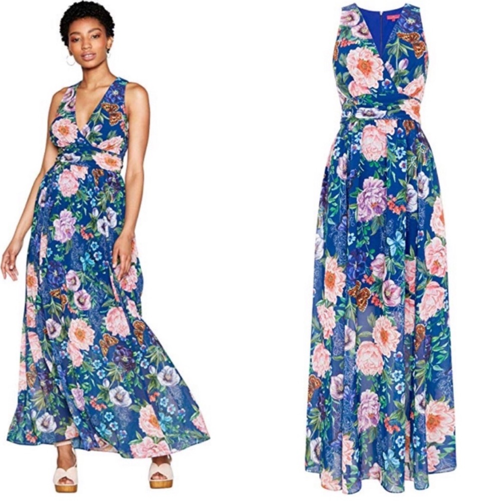 Vibrant Floral Print V Neck Occassion Maxi Dress - Picture 5 of 12